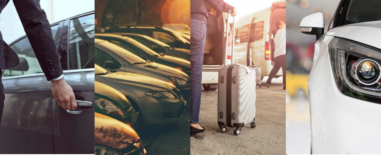 Business travel, passenger transport, airport luggage and a vehicle